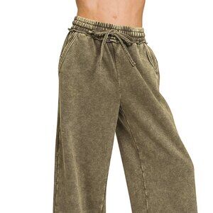 # ZENANA ACID WASH FLEECE PANTS